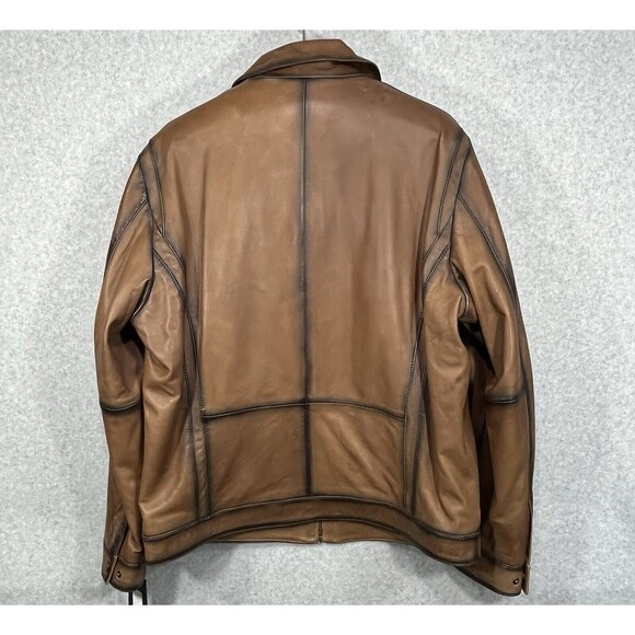 Roundtree Yorke Genuine Lambskin Men’s Lg Burnished Leather Jacket Brown Cognac - Picture 2 of 16